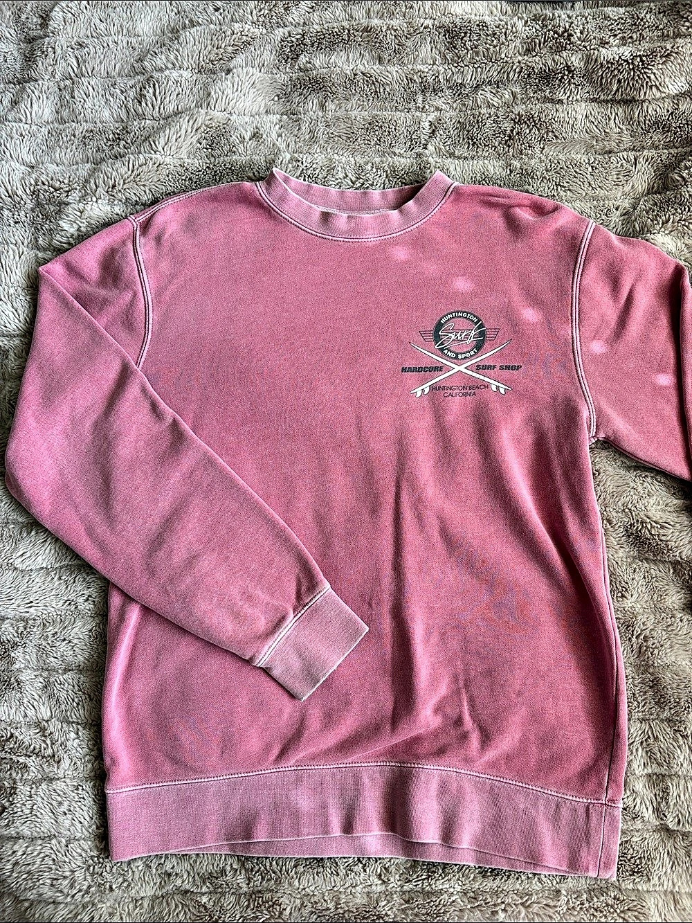 Huntington Surf & Sport HSS Hardcore Pig Dye Crew Sweatshirt Pink Medium